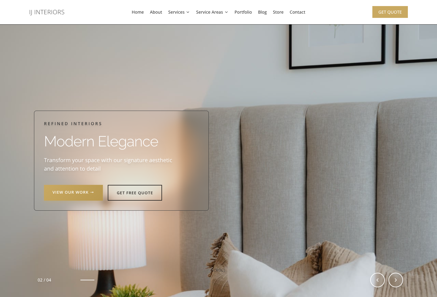 IJ Interiors website homepage screenshot